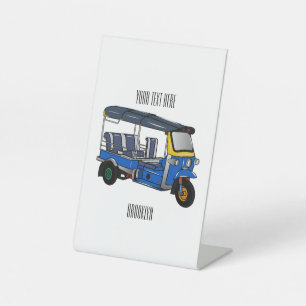 Tuk tuk cartoon illustration pedestal sign