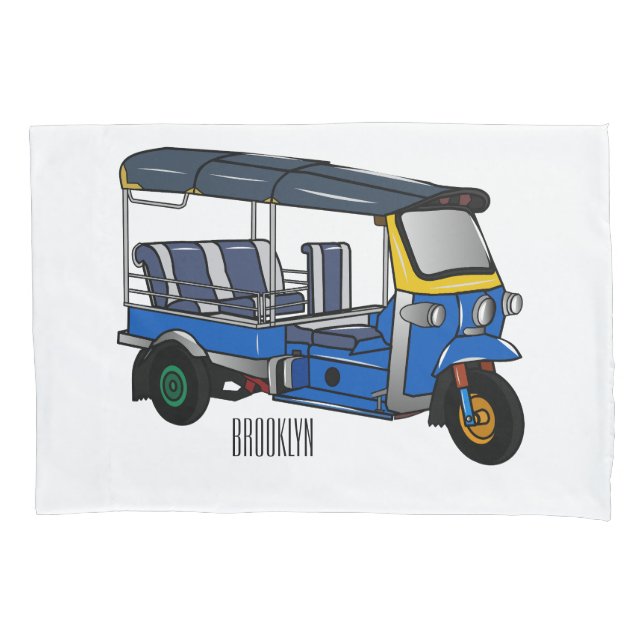 Tuk tuk cartoon illustration pillowcase (Front)