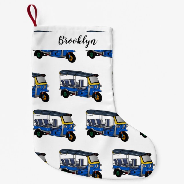 Tuk tuk cartoon illustration small christmas stocking (Front)