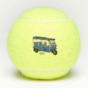 Tuk tuk cartoon illustration tennis balls