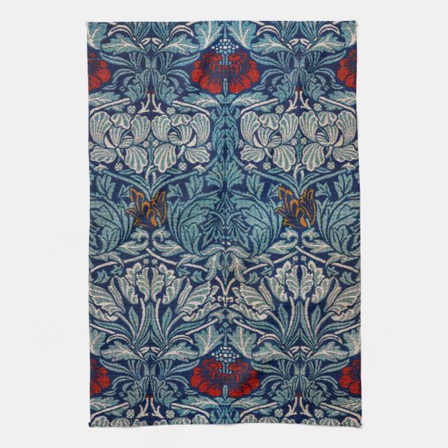 Tulip and Rose, William Morris Tea Towel (Vertical)