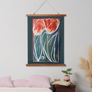 Tulip Artwork blue and red tulips spring           Hanging Tapestry