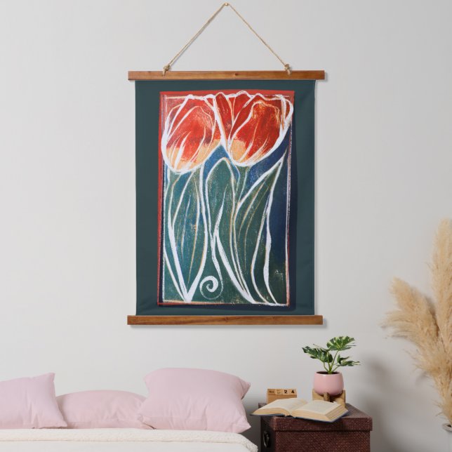 Tulip Artwork blue and red tulips spring           Hanging Tapestry (Bedroom)