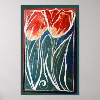 Tulip Artwork blue and red tulips spring           Poster