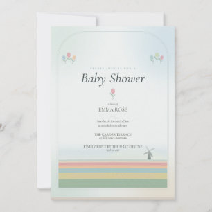 Tulip Baby Shower Invitation - Pale Sky version