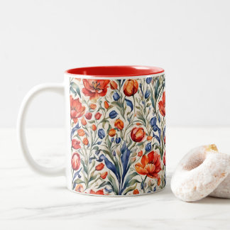 Tulip Bloomers WC Pattern Design Two-Tone Coffee Mug