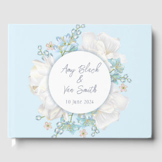 Tulip Blue Floral Wedding Guest Book