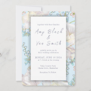 Tulip Blue Floral Wedding Invitation