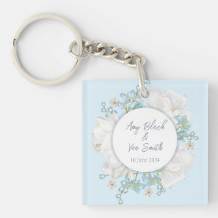 Tulip Blue Floral Wedding Key Ring