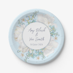 Tulip Blue Floral Wedding Paper Plate
