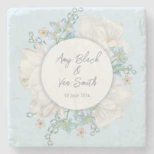 Tulip Blue Floral Wedding Stone Coaster