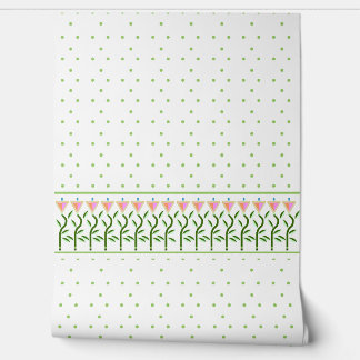 Tulip border and dots of green wallpaper