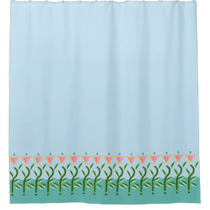 Tulip border of pretty  pink stylised flowers shower curtain