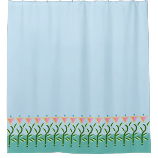 Tulip border of pretty  pink stylised flowers shower curtain