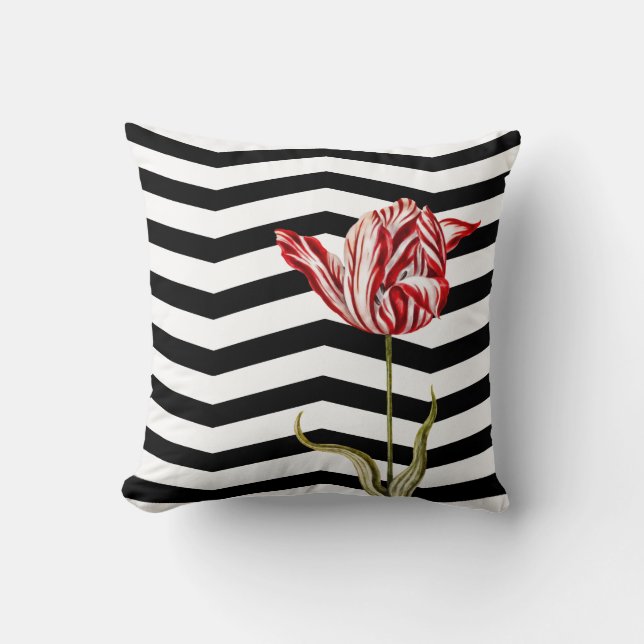 Tulip Botanical Chevron Stripe Pattern Cushion (Front)
