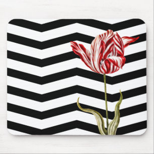 Tulip Botanical Chevron Stripe Pattern Mouse Mat