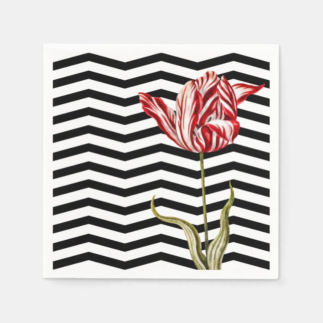 Tulip Botanical Chevron Stripes Pattern Napkin (Front)