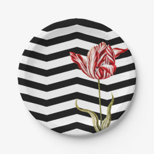 Tulip Botanical Chevron Stripes Pattern Paper Plate