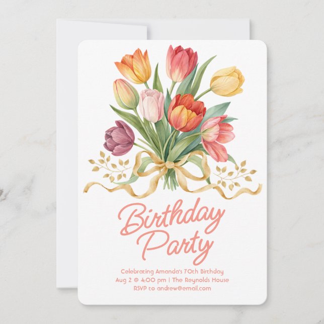 Tulip Bouquet Birthday Party Invitation (Front)