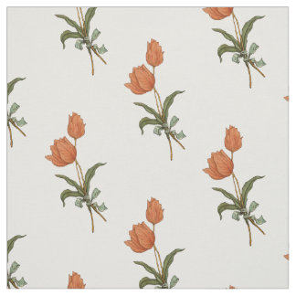 Tulip Bouquet Coral Peach Coloured Tulips Fabric