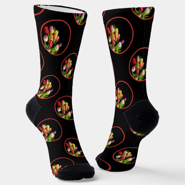 Tulip Bouquet Painting Original Garden Flower Art Socks (Angled)