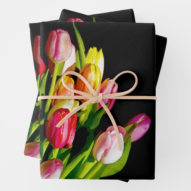 Tulip Bouquet Painting Original Garden Flower Art Wrapping Paper Sheet (In situ)