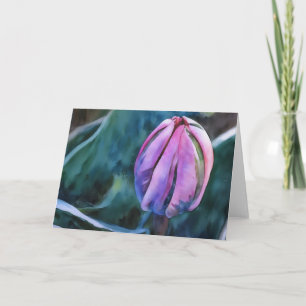 Tulip Bud Garden Art Watercolor Style Blank Card