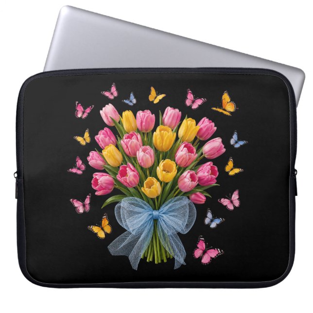 Tulip & Butterflies Elegance Laptop Sleeve (Front)