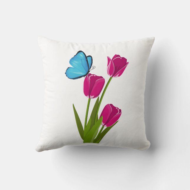 Tulip & Butterfly throw pillow (Back)