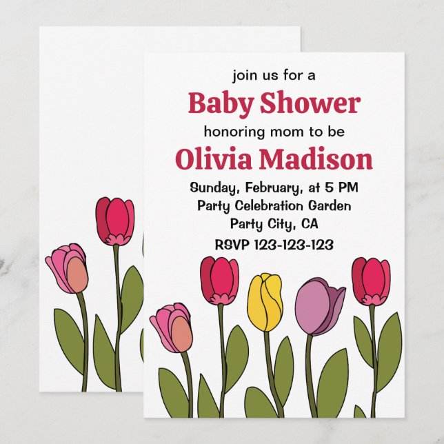 Tulip Colourful Floral Tulip Baby Shower Invitation (Front/Back)