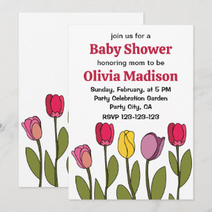 Tulip Colourful Floral Tulip Baby Shower Invitation