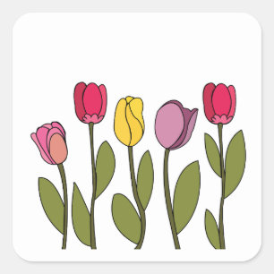 Tulip Colourful Floral Tulip Square Sticker