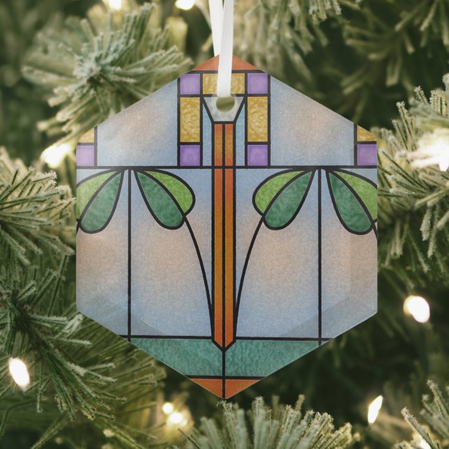 Tulip Craftsman Mission Stained Glass Ornament (Insitu)