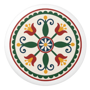 Tulip & Daisy Floral Pennsylvania Dutch Hex Sign K Ceramic Knob