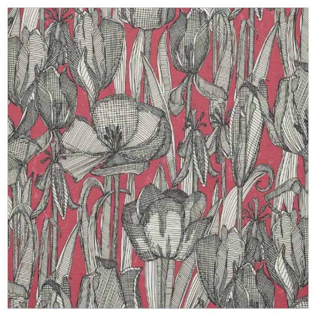 tulip decay red fabric (Swatch)