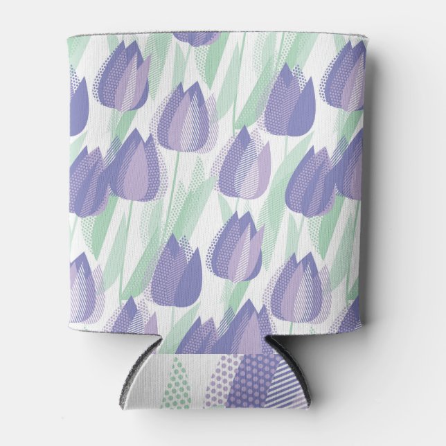 Tulip design: pale violet floral. can cooler (Front)