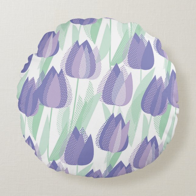 Tulip design: pale violet floral. round cushion (Front)