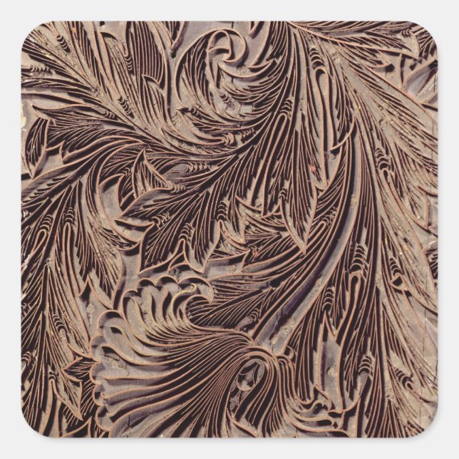 Tulip design printing block, 1875 (carved wood) square sticker (Front)
