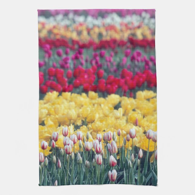 Tulip display garden in the Skagit valley, Tea Towel (Vertical)