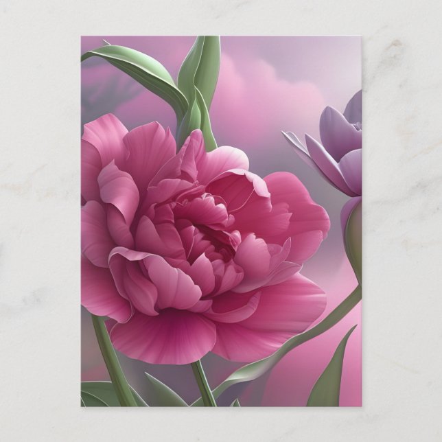 Tulip Double Peony, Nature, Flower, Pink, Postcard (Front)