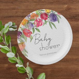 Tulip Fantasy Floral-inspired Baby Shower Paper Plate