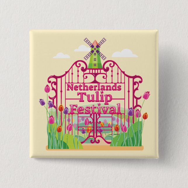 Tulip Festival, Windmill, gates 15 Cm Square Badge (Front)