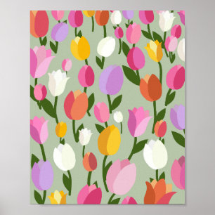 Tulip Field 05 Colourful Floral Pastel Green Poster