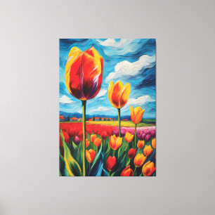 Tulip Field Oil Painting Canvas Print