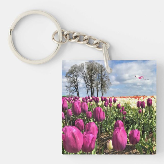 Tulip Field with Kite, Oregon Key Ring (Front)