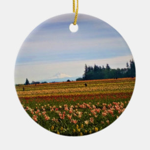 Tulip Field with Mt. Hood, Oregon Ceramic Tree Decoration