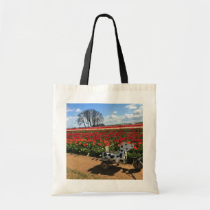 Tulip Field with Toy Cow, Oregon Tote Bag