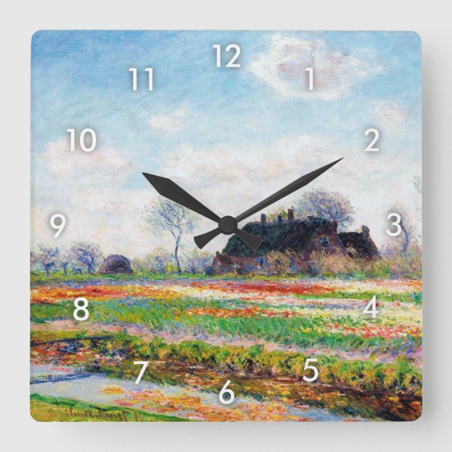 Tulip Fields in the Netherlands, Monet Square Wall Clock (Front)