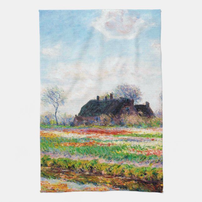 Tulip Fields in the Netherlands, Monet Tea Towel (Vertical)