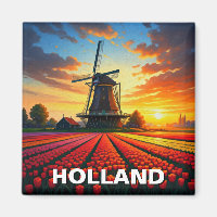 Tulip Fields Windmill Holland Sunset